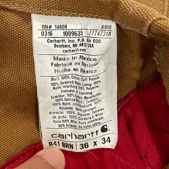 Carhartt R41 Overall Men’s 36W 34L Duck Zip-to-Thigh Bib Quilt Lined Brown - Picture 10 of 16